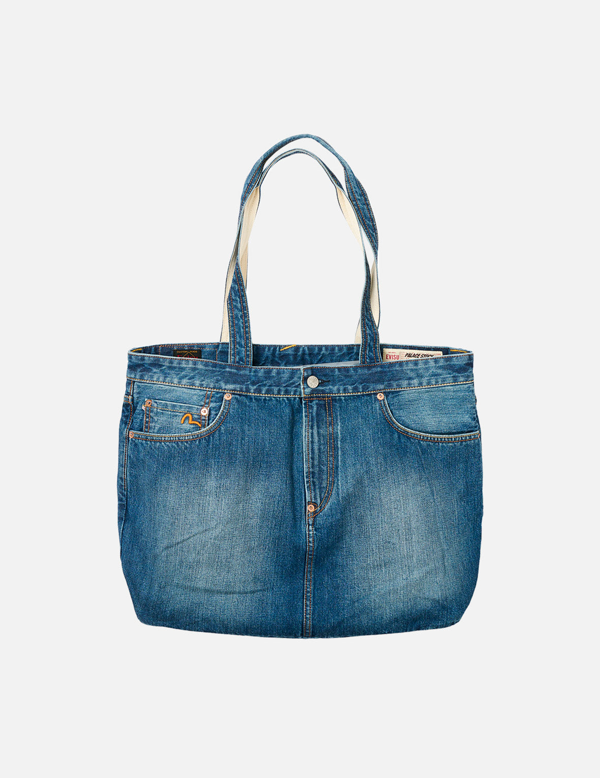 PALACE EVISU Logo Print Denim Tote Bag